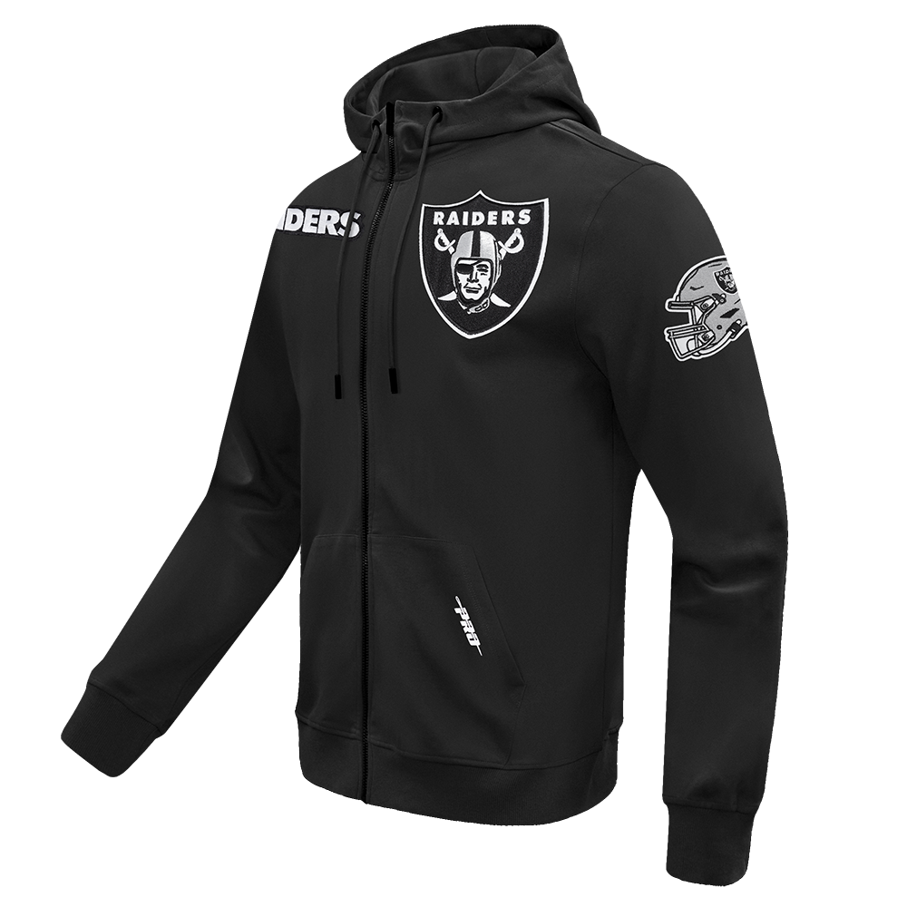 NFL LAS VEGAS RAIDERS CLASSIC WIND SUIT MEN'S WOVEN FULL ZIP PULLOVER HOODIE (BLACK)