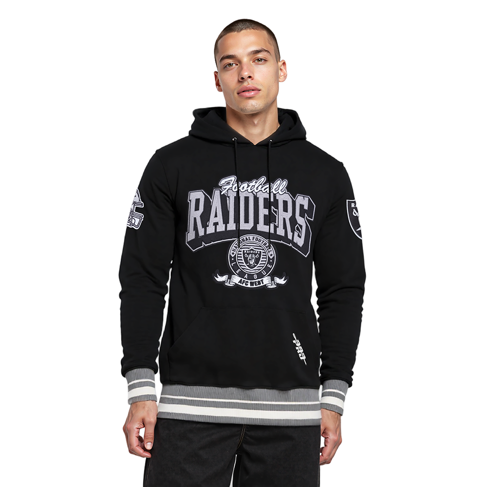 NFL LAS VEGAS RAIDERS TEAM BADGE CHANDAIL À CAPUCHON CÔTELÉ POUR HOMME (NOIR/GRIS)