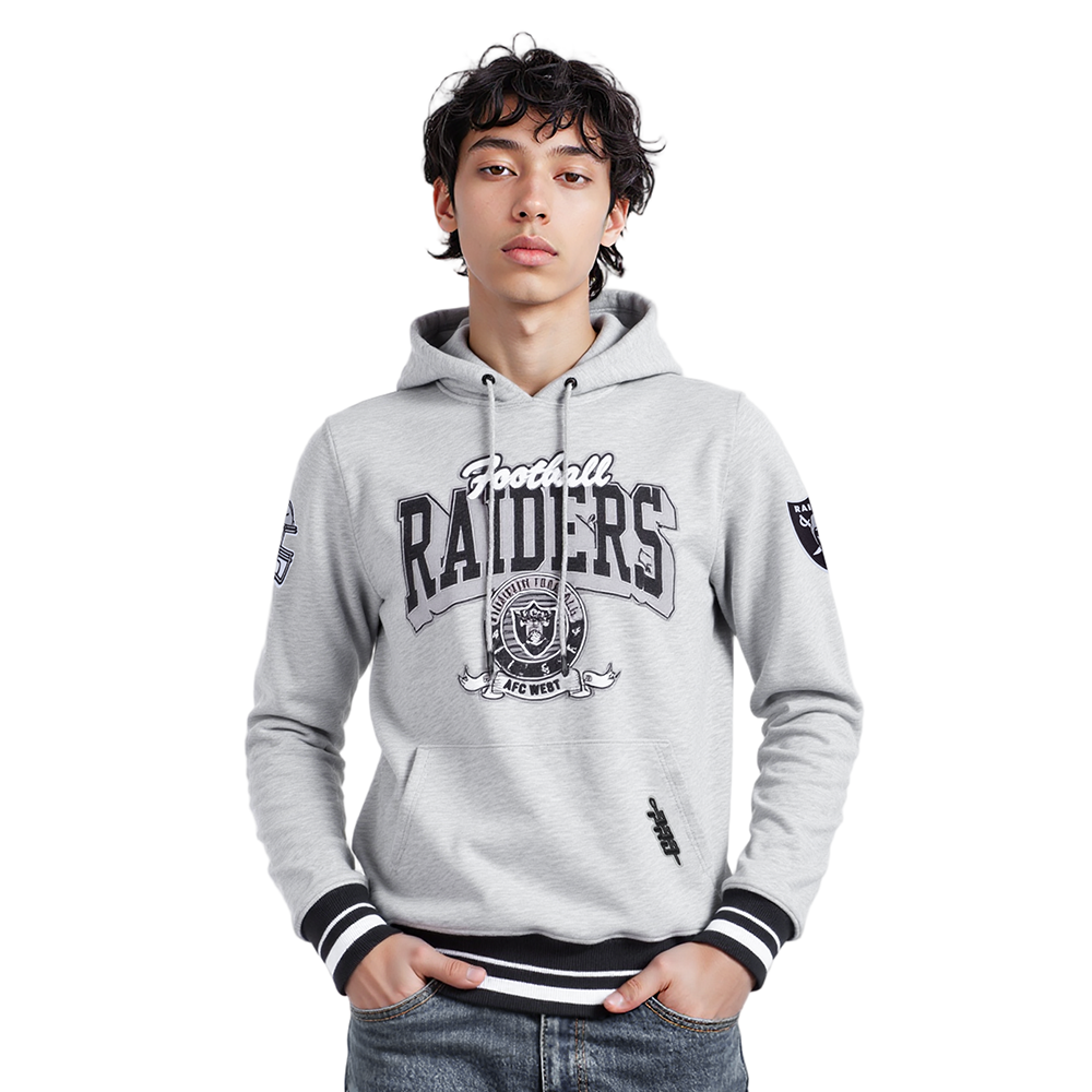 NFL LAS VEGAS RAIDERS TEAM BADGE MEN'S RIB PO HOODIE (HEATHER GRAY/BLACK)