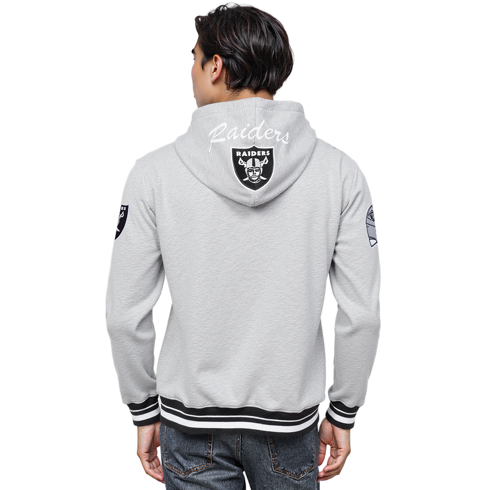 NFL LAS VEGAS RAIDERS TEAM BADGE MEN'S RIB PO HOODIE (HEATHER GRAY/BLACK)