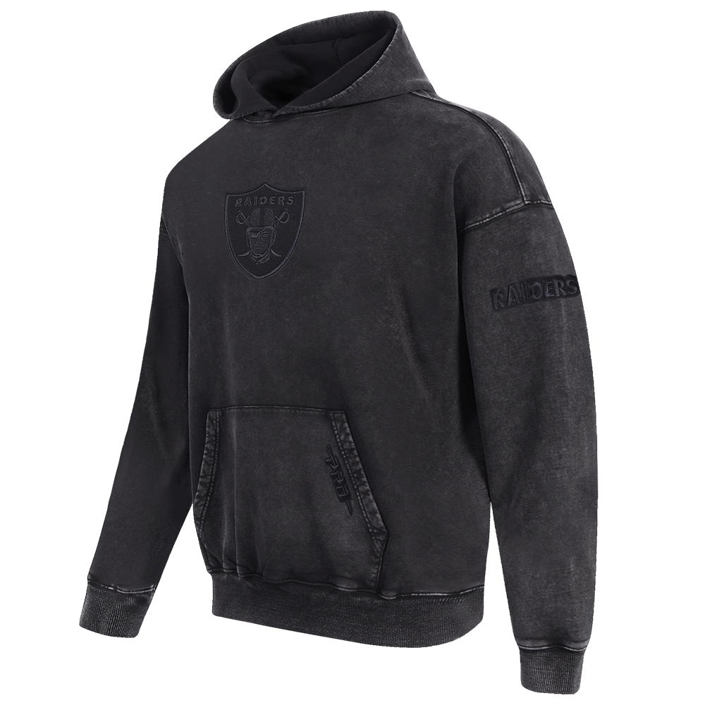 NFL LAS VEGAS RAIDERS WASHED CLASSIC CHANDAIL À CAPUCHON À ÉPAULES TOMBANTES LAVÉ À L'ENZYME POUR HOMME (NOIR DÉLAVÉ)