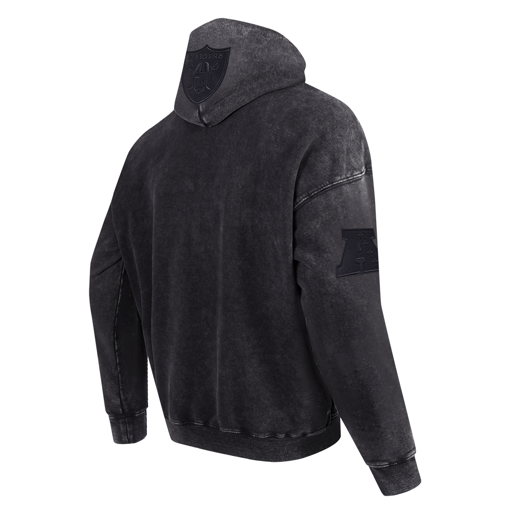 NFL LAS VEGAS RAIDERS WASHED CLASSIC CHANDAIL À CAPUCHON À ÉPAULES TOMBANTES LAVÉ À L'ENZYME POUR HOMME (NOIR DÉLAVÉ)