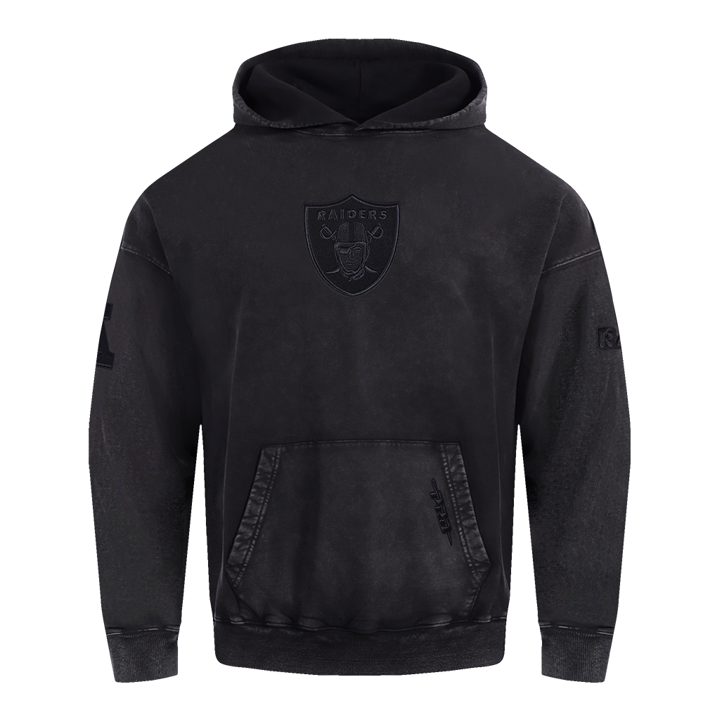 NFL LAS VEGAS RAIDERS WASHED CLASSIC CHANDAIL À CAPUCHON À ÉPAULES TOMBANTES LAVÉ À L'ENZYME POUR HOMME (NOIR DÉLAVÉ)