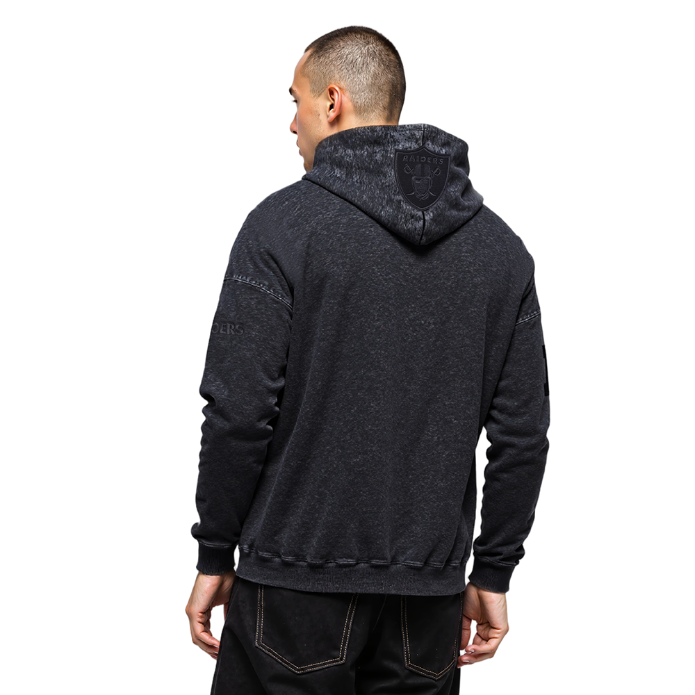 NFL LAS VEGAS RAIDERS WASHED CLASSIC CHANDAIL À CAPUCHON À ÉPAULES TOMBANTES LAVÉ À L'ENZYME POUR HOMME (NOIR DÉLAVÉ)