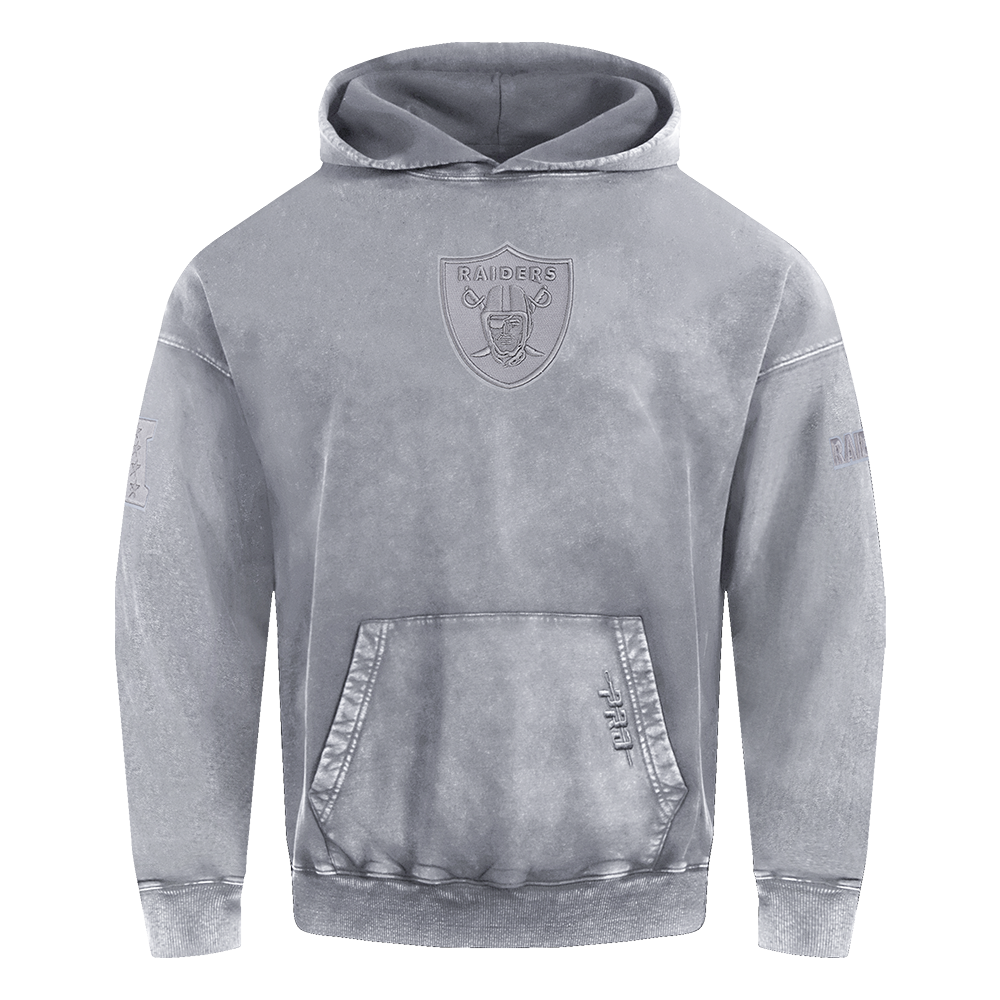 NFL LAS VEGAS RAIDERS WASHED CLASSIC MEN'S ENZYME WASH DROP SHOULDER HOODIE (WASHED GREY)