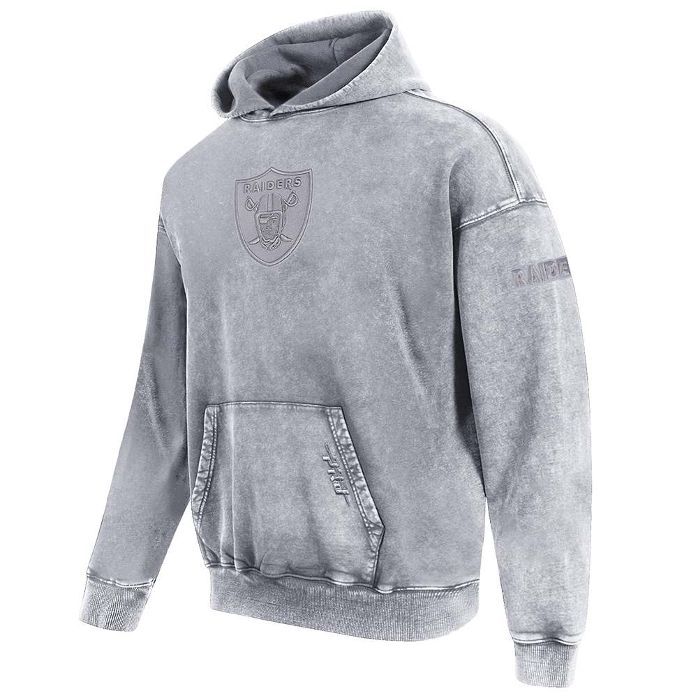 NFL LAS VEGAS RAIDERS WASHED CLASSIC MEN'S ENZYME WASH DROP SHOULDER HOODIE (WASHED GREY)