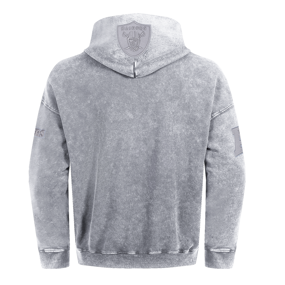 NFL LAS VEGAS RAIDERS WASHED CLASSIC MEN'S ENZYME WASH DROP SHOULDER HOODIE (WASHED GREY)