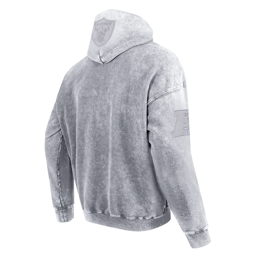 NFL LAS VEGAS RAIDERS WASHED CLASSIC MEN'S ENZYME WASH DROP SHOULDER HOODIE (WASHED GREY)