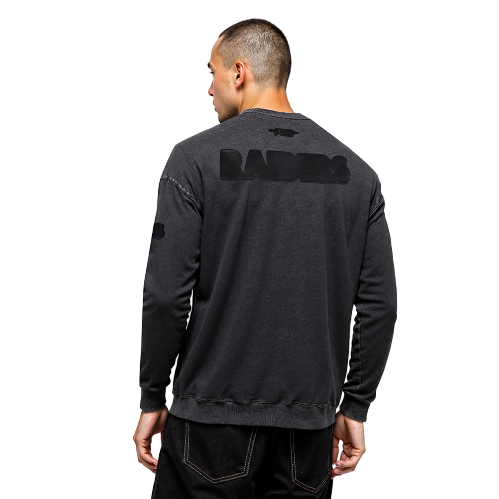 NFL LAS VEGAS RAIDERS WASHED VANGUARD À ÉPAULES TOMBANTES LAVÉ À L'ENZYME POUR HOMME (NOIR DÉLAVÉ)