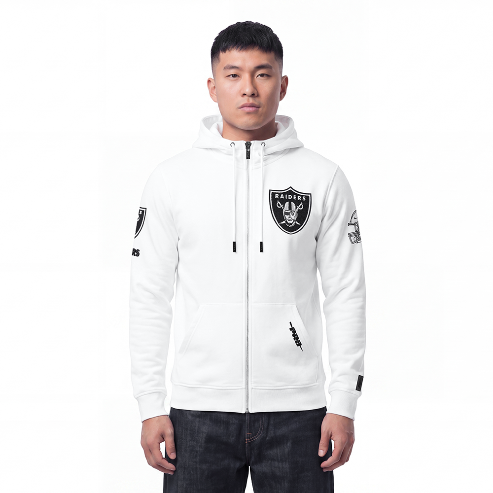 NFL LAS VEGAS RAIDERS CLASSIC CHENILLE CHANDAIL À CAPUCHON À GLISSIÈRE POUR HOMME (BLANC)
