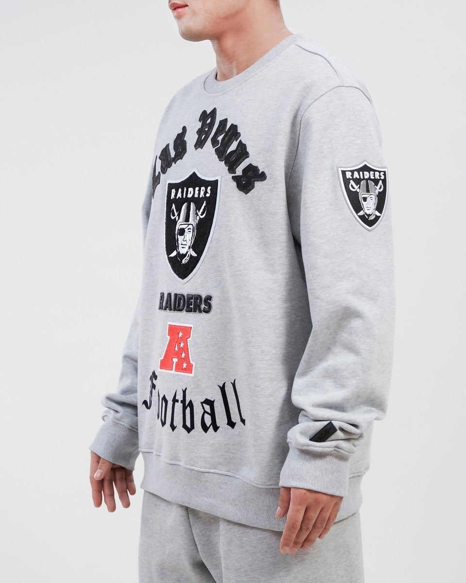 NFL LAS VEGAS RAIDERS OLD ENGLISH AFC WEST LOGO MEN'S CREWNECK (GRAY)