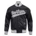 NFL LAS VEGAS RAIDERS SCRIPT TAIL MEN'S RIB SATIN JACKET (BLACK/GRAY)