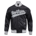 NFL LAS VEGAS RAIDERS SCRIPT TAIL MEN'S RIB SATIN JACKET (BLACK/GRAY)