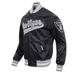 NFL LAS VEGAS RAIDERS SCRIPT TAIL MEN'S RIB SATIN JACKET (BLACK/GRAY)