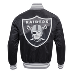 NFL LAS VEGAS RAIDERS SCRIPT TAIL MEN'S RIB SATIN JACKET (BLACK/GRAY)