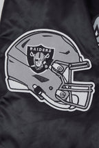 NFL LAS VEGAS RAIDERS SCRIPT TAIL MEN'S RIB SATIN JACKET (BLACK/GRAY)