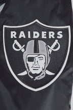 NFL LAS VEGAS RAIDERS SCRIPT TAIL MEN'S RIB SATIN JACKET (BLACK/GRAY)