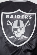 NFL LAS VEGAS RAIDERS SCRIPT TAIL MEN'S RIB SATIN JACKET (BLACK/GRAY)