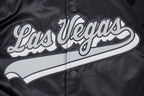 NFL LAS VEGAS RAIDERS SCRIPT TAIL MEN'S RIB SATIN JACKET (BLACK/GRAY)