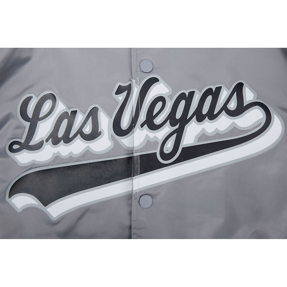 NFL LAS VEGAS RAIDERS SCRIPT TAIL BLOUSON EN SATIN À BORDS CÔTELÉS POUR HOMME (GRIS)