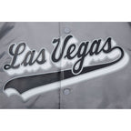 NFL LAS VEGAS RAIDERS SCRIPT TAIL BLOUSON EN SATIN À BORDS CÔTELÉS POUR HOMME (GRIS)