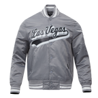 NFL LAS VEGAS RAIDERS SCRIPT TAIL BLOUSON EN SATIN À BORDS CÔTELÉS POUR HOMME (GRIS)