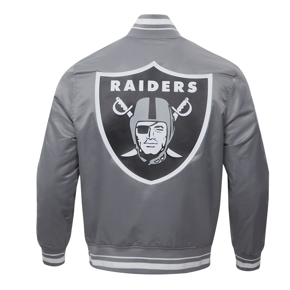 NFL LAS VEGAS RAIDERS SCRIPT TAIL BLOUSON EN SATIN À BORDS CÔTELÉS POUR HOMME (GRIS)
