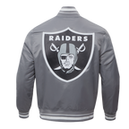 NFL LAS VEGAS RAIDERS SCRIPT TAIL BLOUSON EN SATIN À BORDS CÔTELÉS POUR HOMME (GRIS)