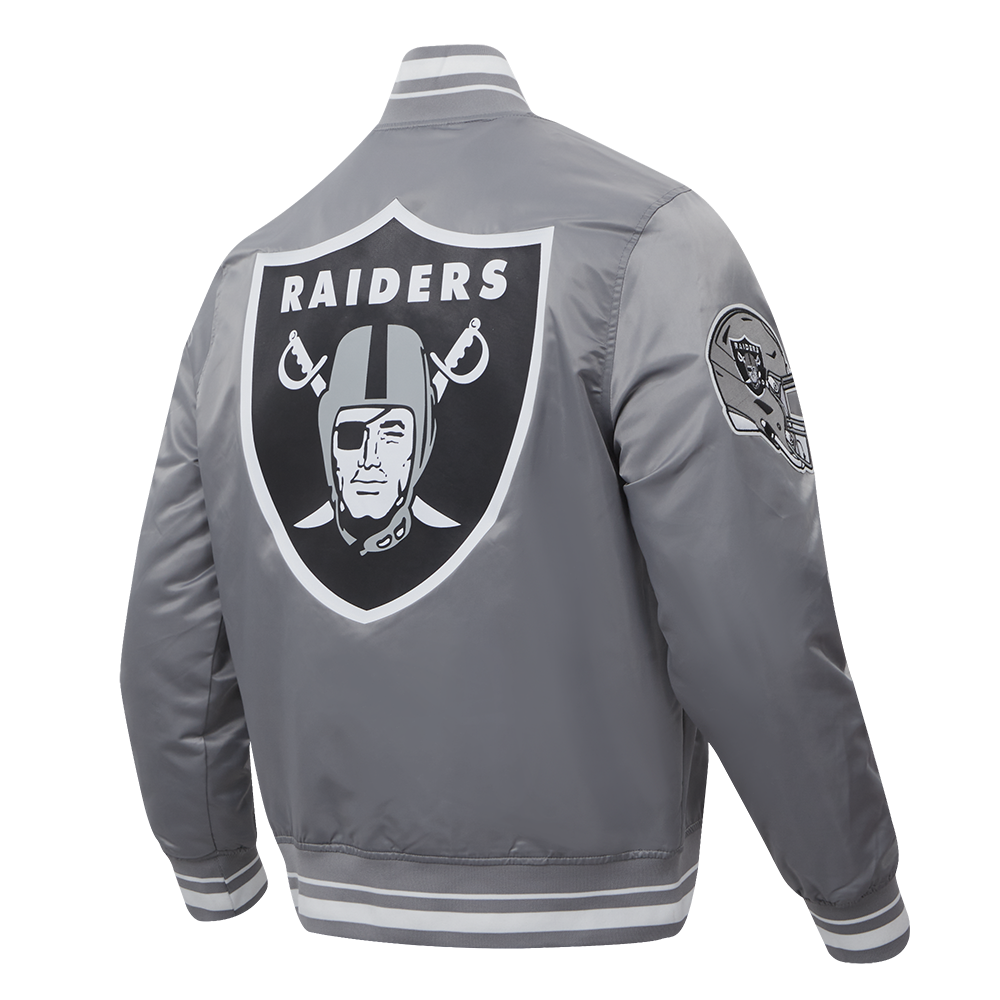 NFL LAS VEGAS RAIDERS SCRIPT TAIL BLOUSON EN SATIN À BORDS CÔTELÉS POUR HOMME (GRIS)
