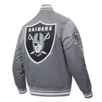 NFL LAS VEGAS RAIDERS SCRIPT TAIL BLOUSON EN SATIN À BORDS CÔTELÉS POUR HOMME (GRIS)