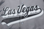 NFL LAS VEGAS RAIDERS SCRIPT TAIL BLOUSON EN SATIN À BORDS CÔTELÉS POUR HOMME (GRIS)