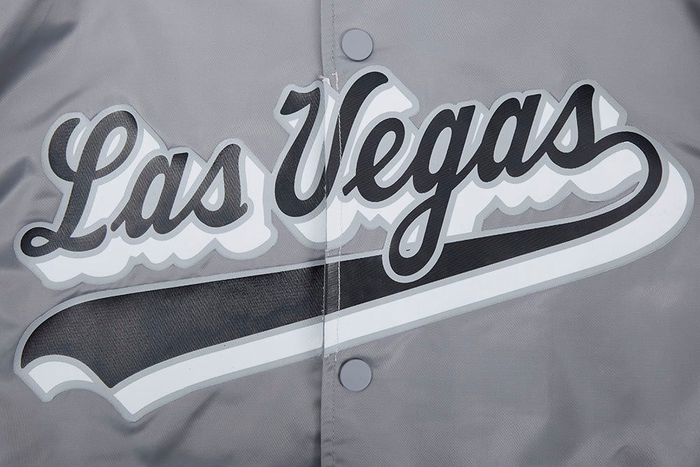 NFL LAS VEGAS RAIDERS SCRIPT TAIL BLOUSON EN SATIN À BORDS CÔTELÉS POUR HOMME (GRIS)
