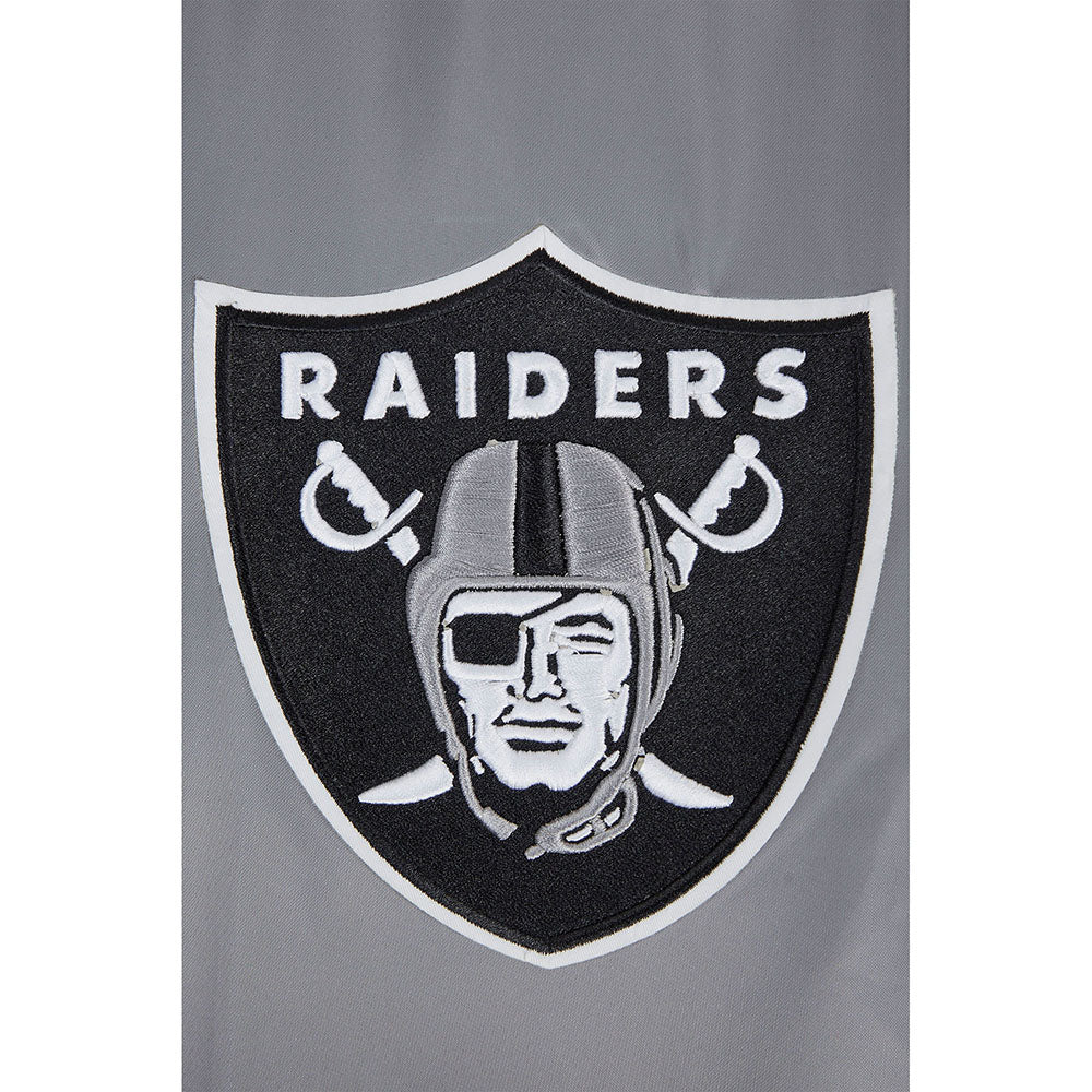 NFL LAS VEGAS RAIDERS SCRIPT TAIL BLOUSON EN SATIN À BORDS CÔTELÉS POUR HOMME (GRIS)