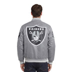 NFL LAS VEGAS RAIDERS SCRIPT TAIL BLOUSON EN SATIN À BORDS CÔTELÉS POUR HOMME (GRIS)