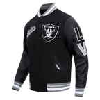 NFL LAS VEGAS RAIDERS SCRIPT TAIL MEN'S RIB WOOL VARSITY JACKET (BLACK/GRAY)