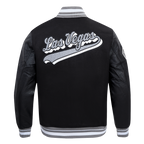 NFL LAS VEGAS RAIDERS SCRIPT TAIL MEN'S RIB WOOL VARSITY JACKET (BLACK/GRAY)