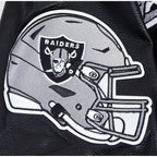 NFL LAS VEGAS RAIDERS SCRIPT TAIL MEN'S RIB WOOL VARSITY JACKET (BLACK/GRAY)