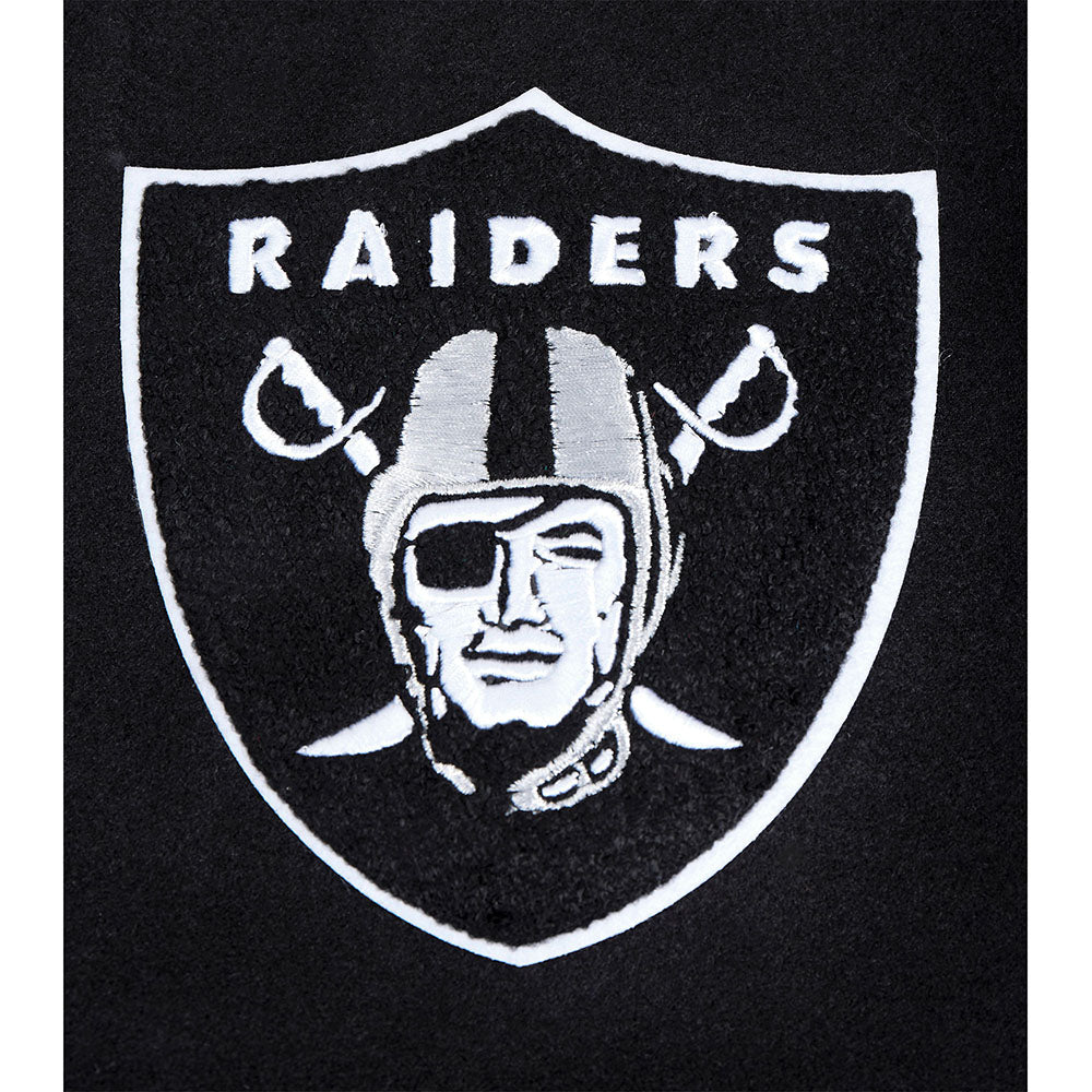 NFL LAS VEGAS RAIDERS SCRIPT TAIL MEN'S RIB WOOL VARSITY JACKET (BLACK/GRAY)