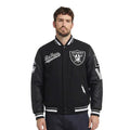 NFL LAS VEGAS RAIDERS SCRIPT TAIL MEN'S RIB WOOL VARSITY JACKET (BLACK/GRAY)
