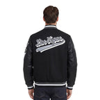 NFL LAS VEGAS RAIDERS SCRIPT TAIL MEN'S RIB WOOL VARSITY JACKET (BLACK/GRAY)