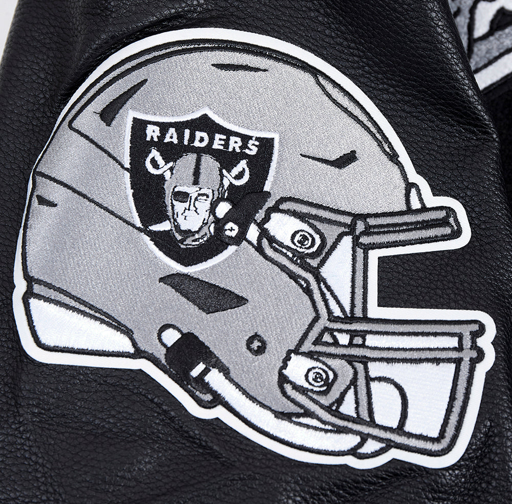 NFL LAS VEGAS RAIDERS SCRIPT TAIL MEN'S RIB WOOL VARSITY JACKET (BLACK/GRAY)