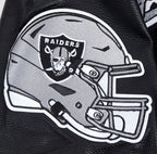 NFL LAS VEGAS RAIDERS SCRIPT TAIL MEN'S RIB WOOL VARSITY JACKET (BLACK/GRAY)