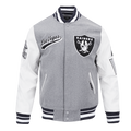 NFL LAS VEGAS RAIDERS SCRIPT TAIL MEN'S RIB WOOL VARSITY JACKET (HEATHER GREY/WHITE/BLACK)