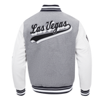 NFL LAS VEGAS RAIDERS SCRIPT TAIL MEN'S RIB WOOL VARSITY JACKET (HEATHER GREY/WHITE/BLACK)