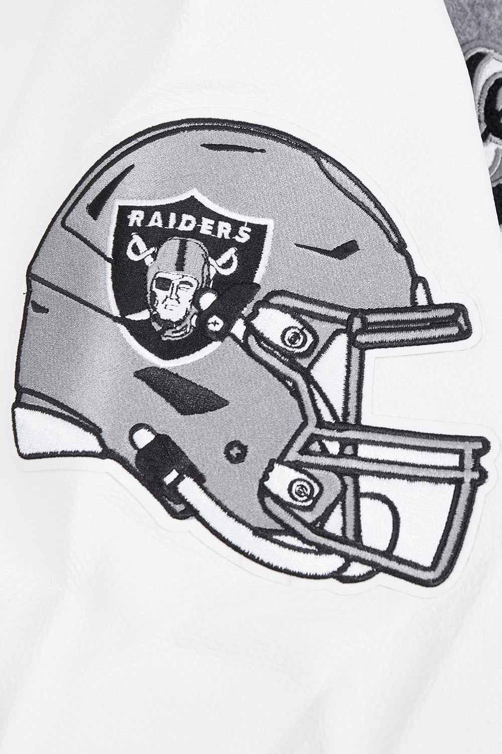 NFL LAS VEGAS RAIDERS SCRIPT TAIL MEN'S RIB WOOL VARSITY JACKET (HEATHER GREY/WHITE/BLACK)
