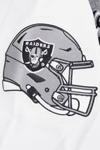 NFL LAS VEGAS RAIDERS SCRIPT TAIL MEN'S RIB WOOL VARSITY JACKET (HEATHER GREY/WHITE/BLACK)