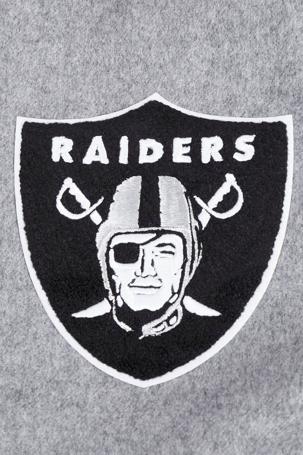 NFL LAS VEGAS RAIDERS SCRIPT TAIL MEN'S RIB WOOL VARSITY JACKET (HEATHER GREY/WHITE/BLACK)