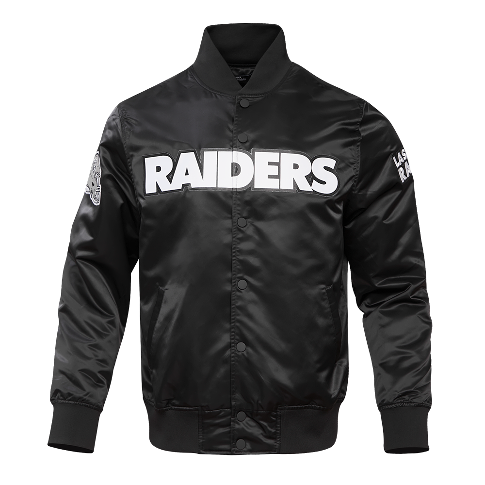 NFL LAS VEGAS RAIDERS BLOUSON EN SATIN À GRAND LOGO POUR HOMME (NOIR)
