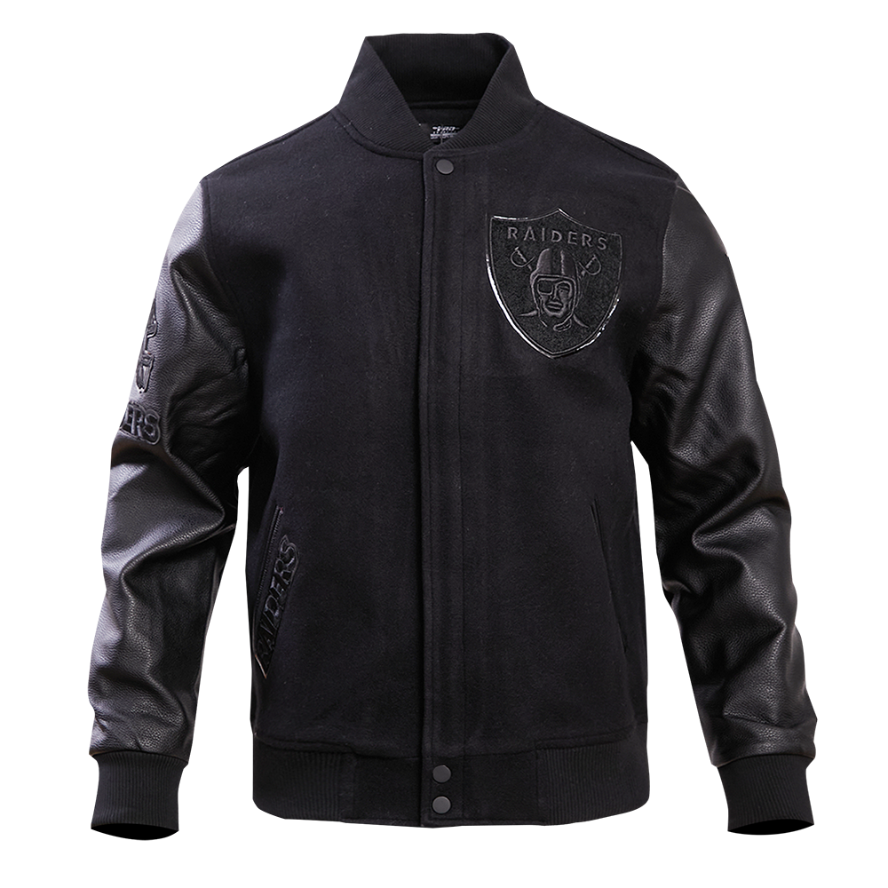 NFL LAS VEGAS RAIDERS TRIPLE BLACK WOOL MEN'S VARSITY JACKET (BLACK)