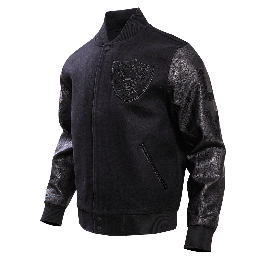 NFL LAS VEGAS RAIDERS TRIPLE BLACK WOOL MEN'S VARSITY JACKET (BLACK)